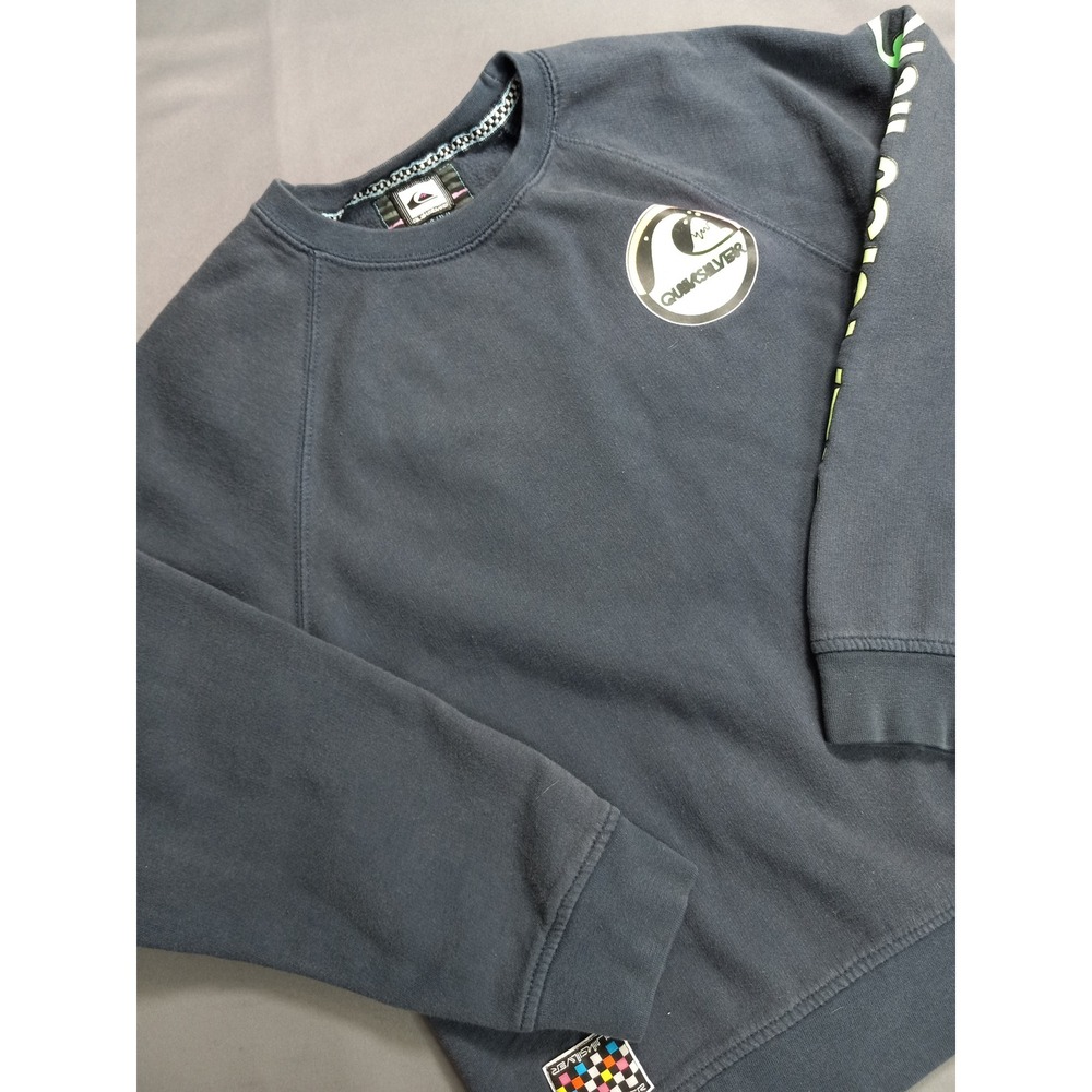 Quiksilver Boys Navy Blue Raglan Sweatshirt Size 12-14 Medium Logo Pullover